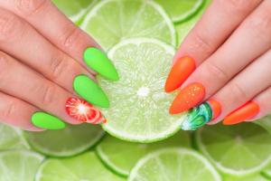 http://www.dreamstime.com/stock-photo-female-hands-summer-manicure-nails-beautiful-orange-green-gel-polish-image233990840